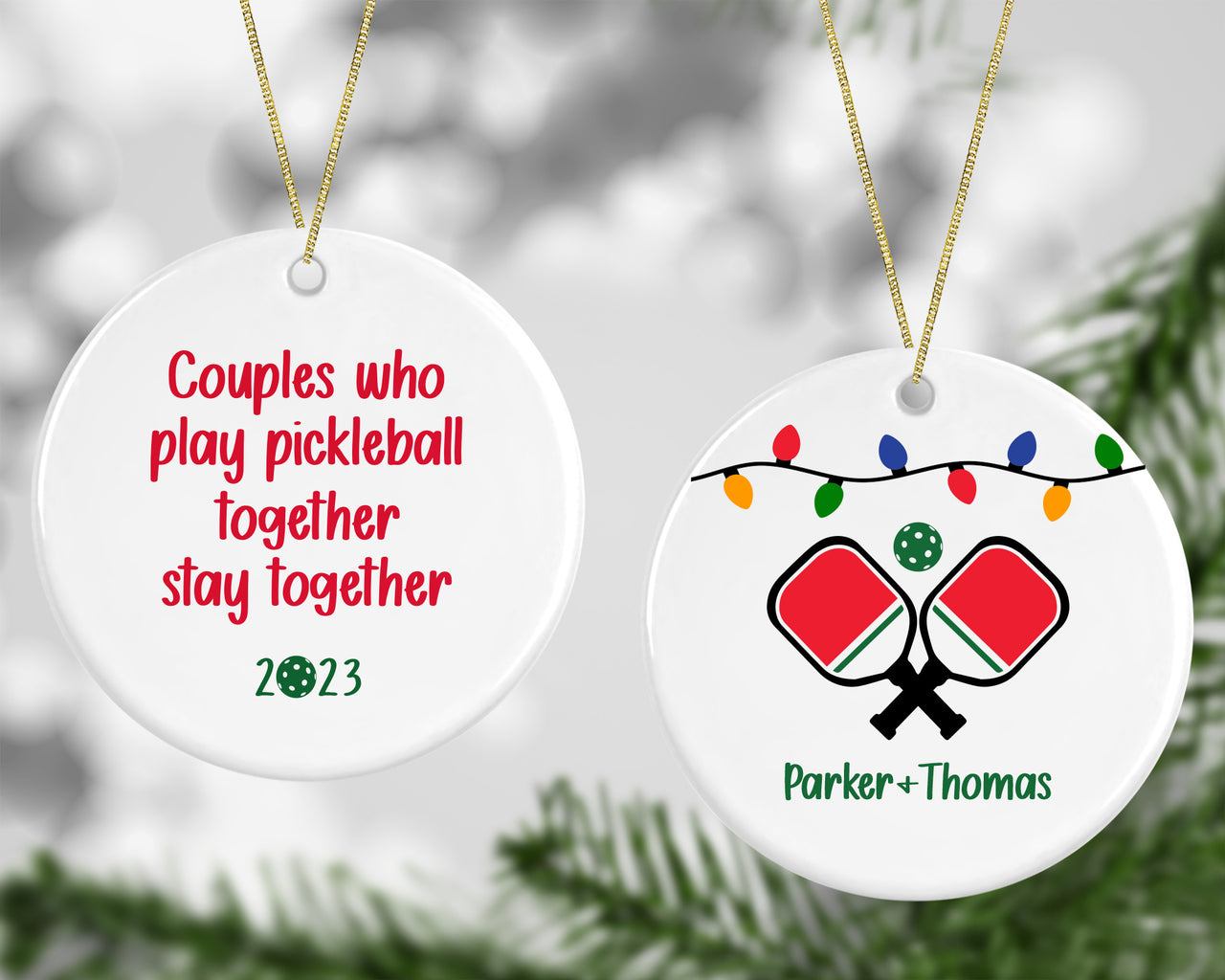 Funny Pickleball Ornament For Couples - Personalized with Names