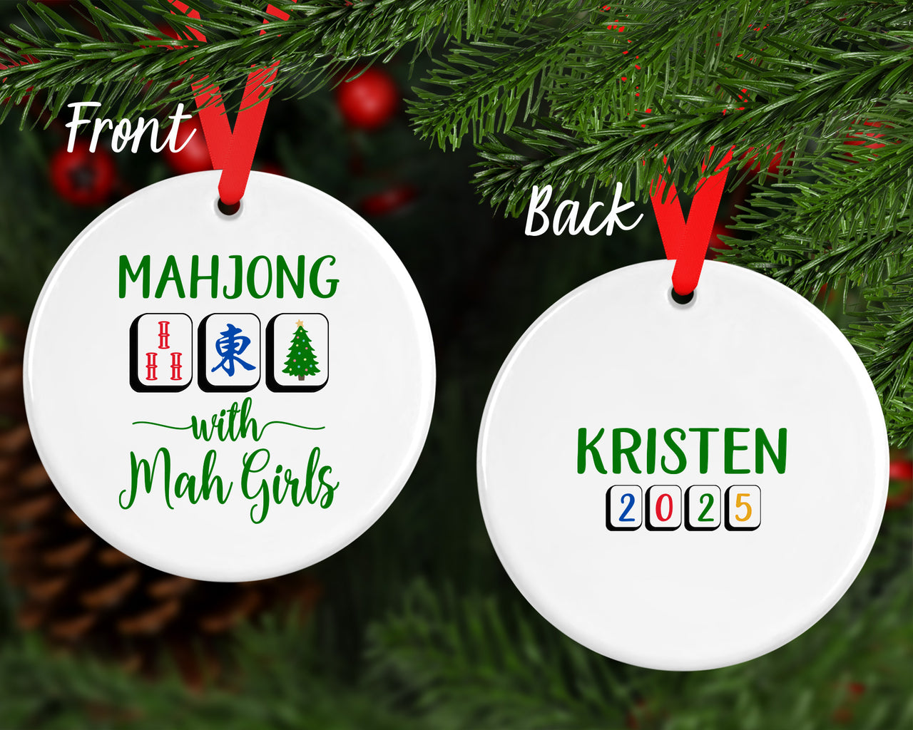 Personalized Mahjong Ornament: Mahjong with Mah Girls, Mahjong Prize, Cute Mahjong Gift