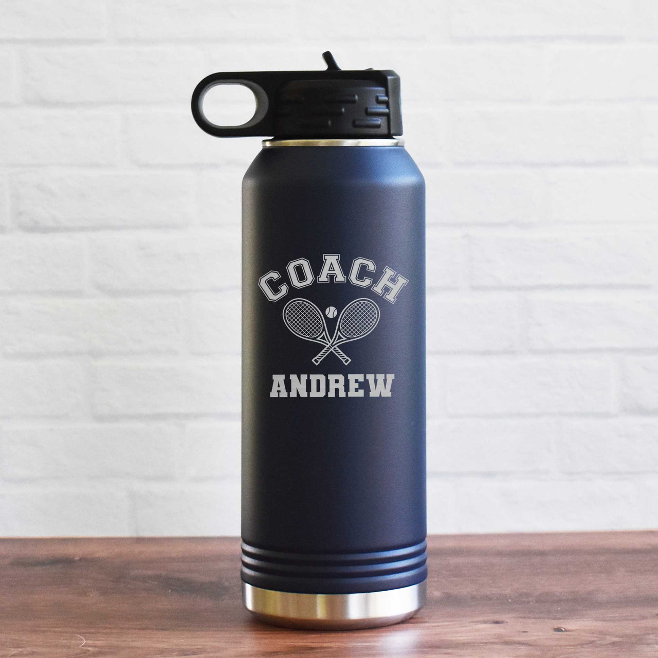 personalized tennis coach water bottle