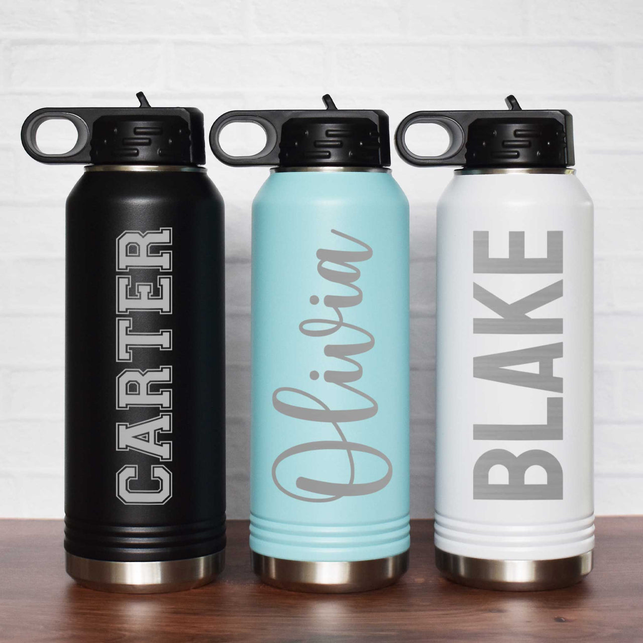 personalized water bottle with vertical name