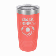 Custom Soccer Coach Tumbler with Heart - 20 oz - Mod Peach