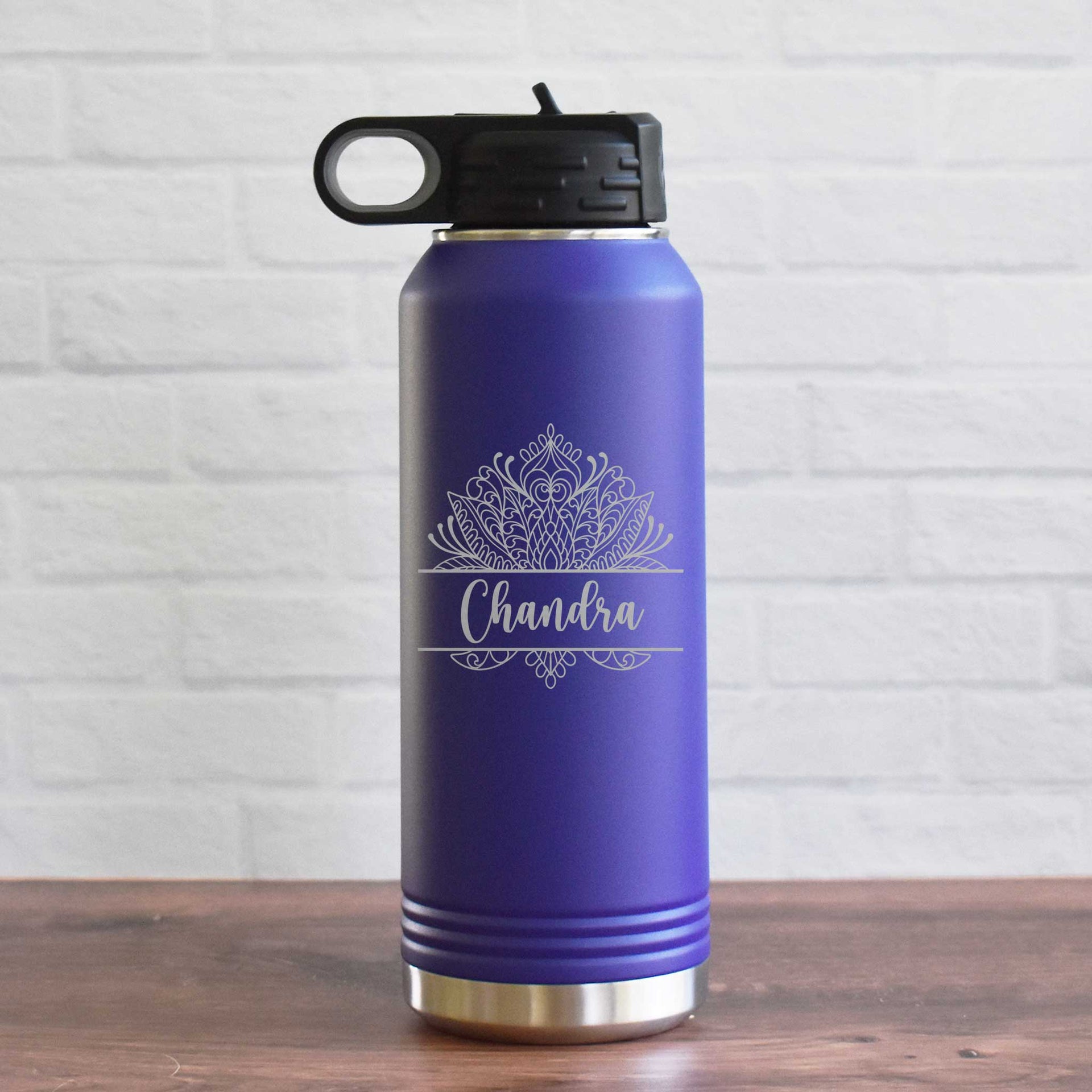 yoga lotus water bottle with name