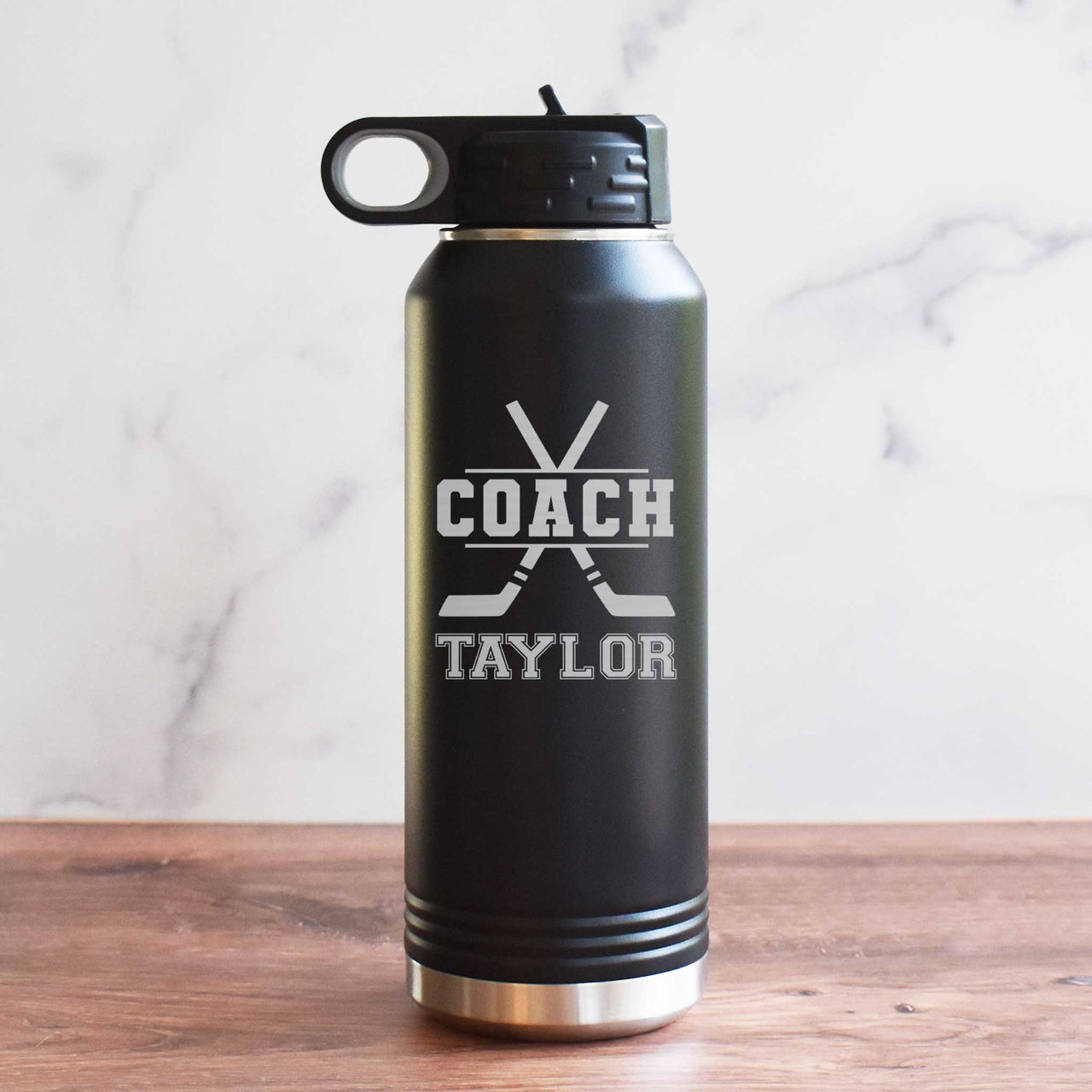 personalized hockey coach water bottle