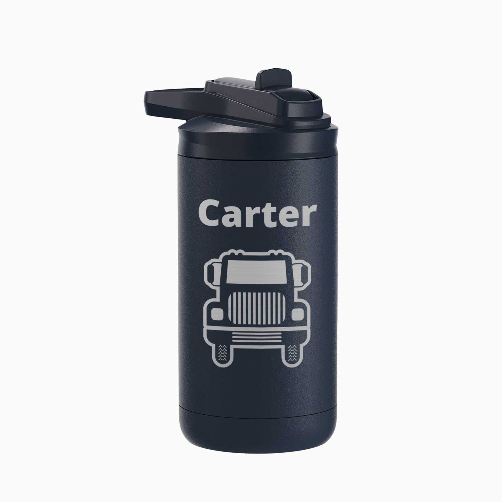 Personalized Kids Water Bottle 12 oz with Truck Theme - Mod Peach