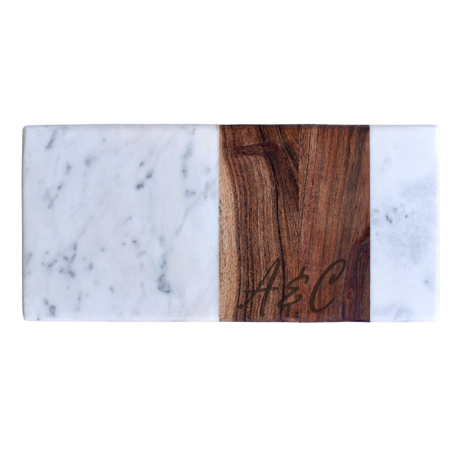 Personalized Marble and Wood Rectangular Serving Board - Mod Peach