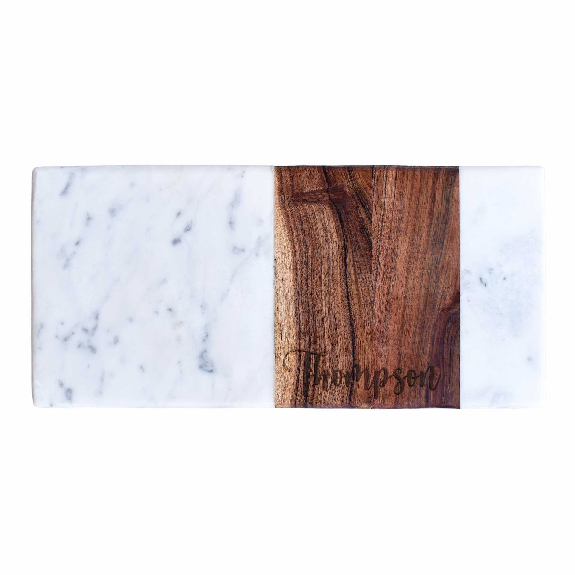 Personalized Marble and Wood Rectangular Serving Board - Mod Peach