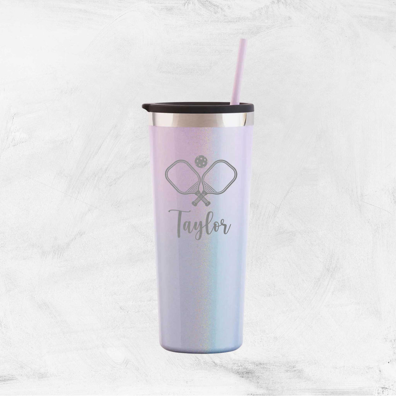 personalized pickleball tumbler with straw