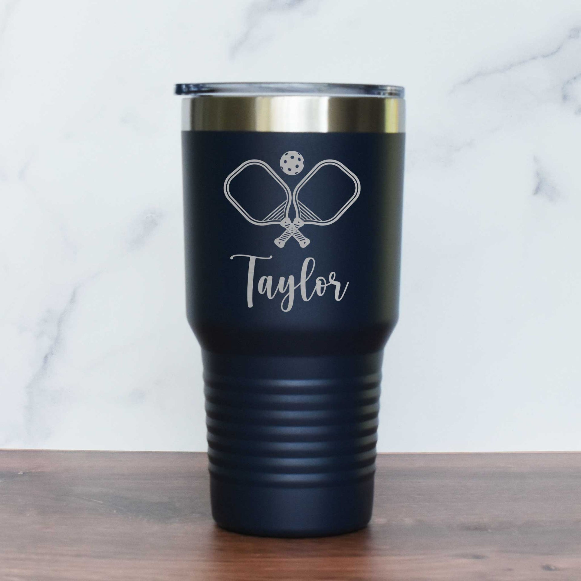 customized pickleball tumbler with name and paddles