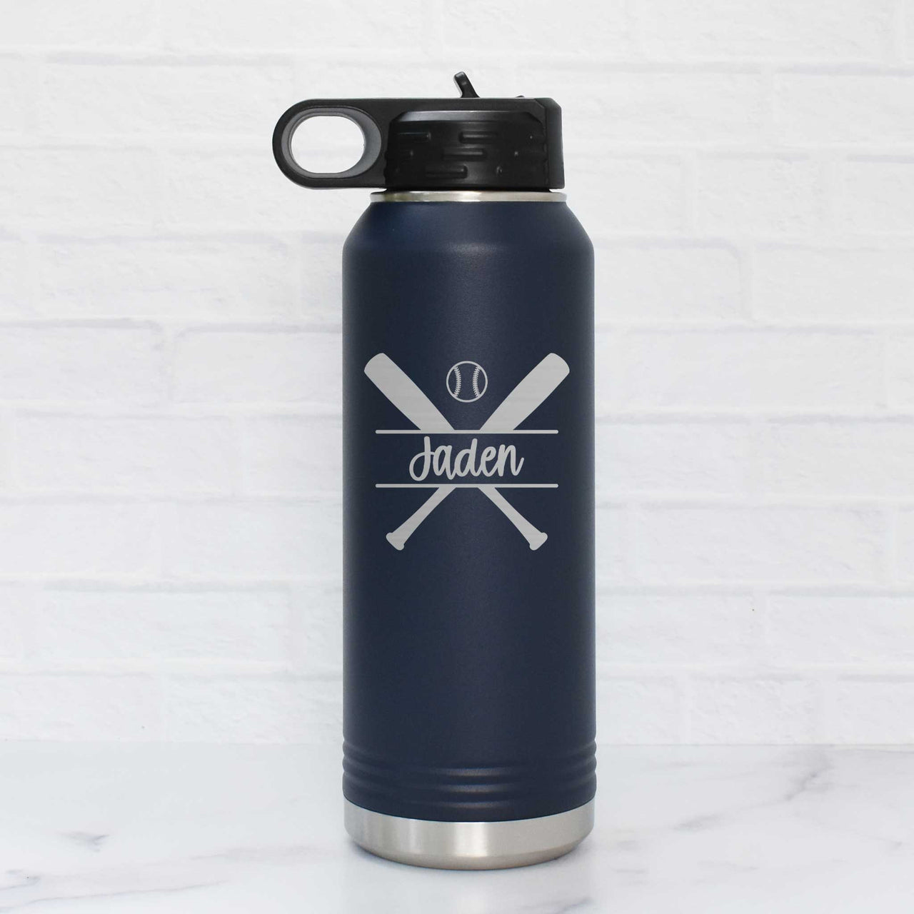 Personalized Steel Water Bottle - Softball Crossed Bats
