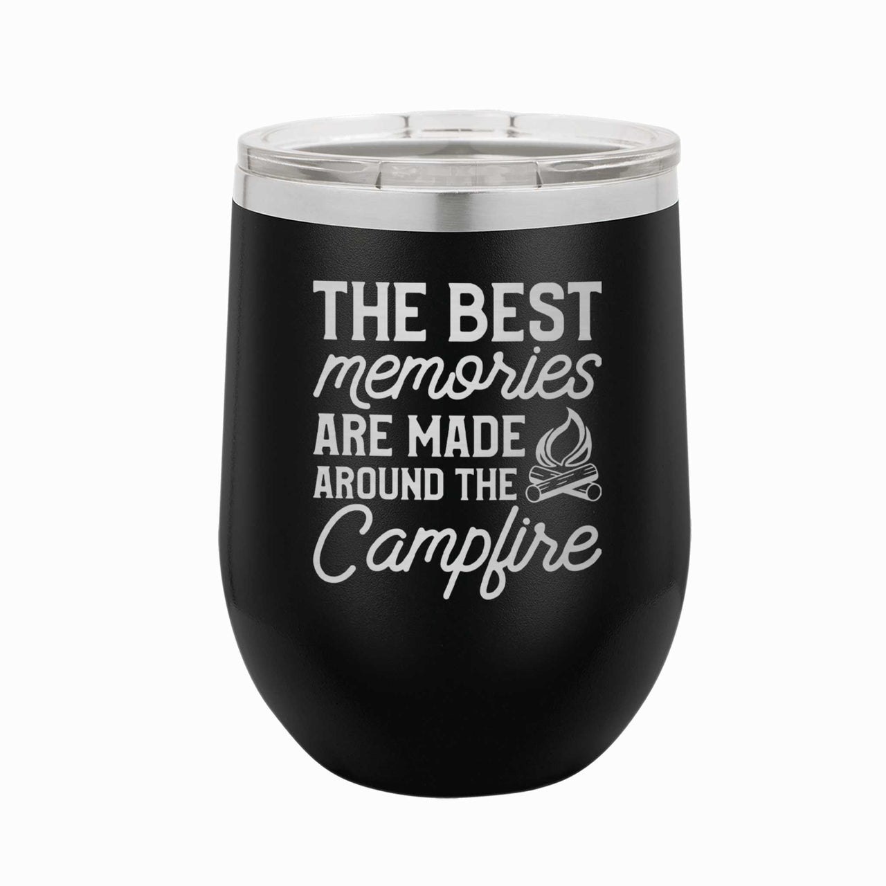 Personalized Steel Wine Tumbler - Best Memories are Made Around the Campfire - Mod Peach
