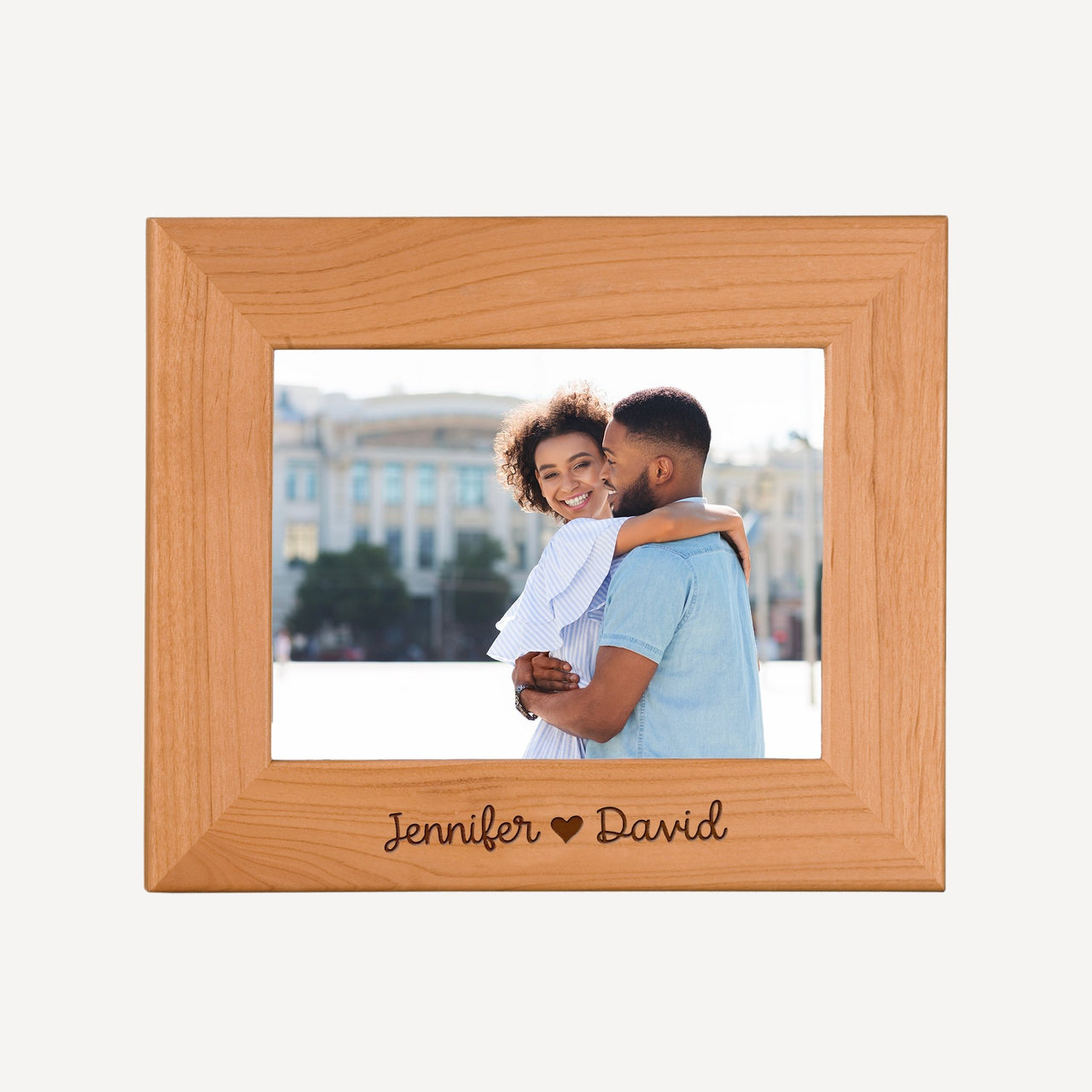 Personalized Wood Picture Frame - Names with Heart - Mod Peach